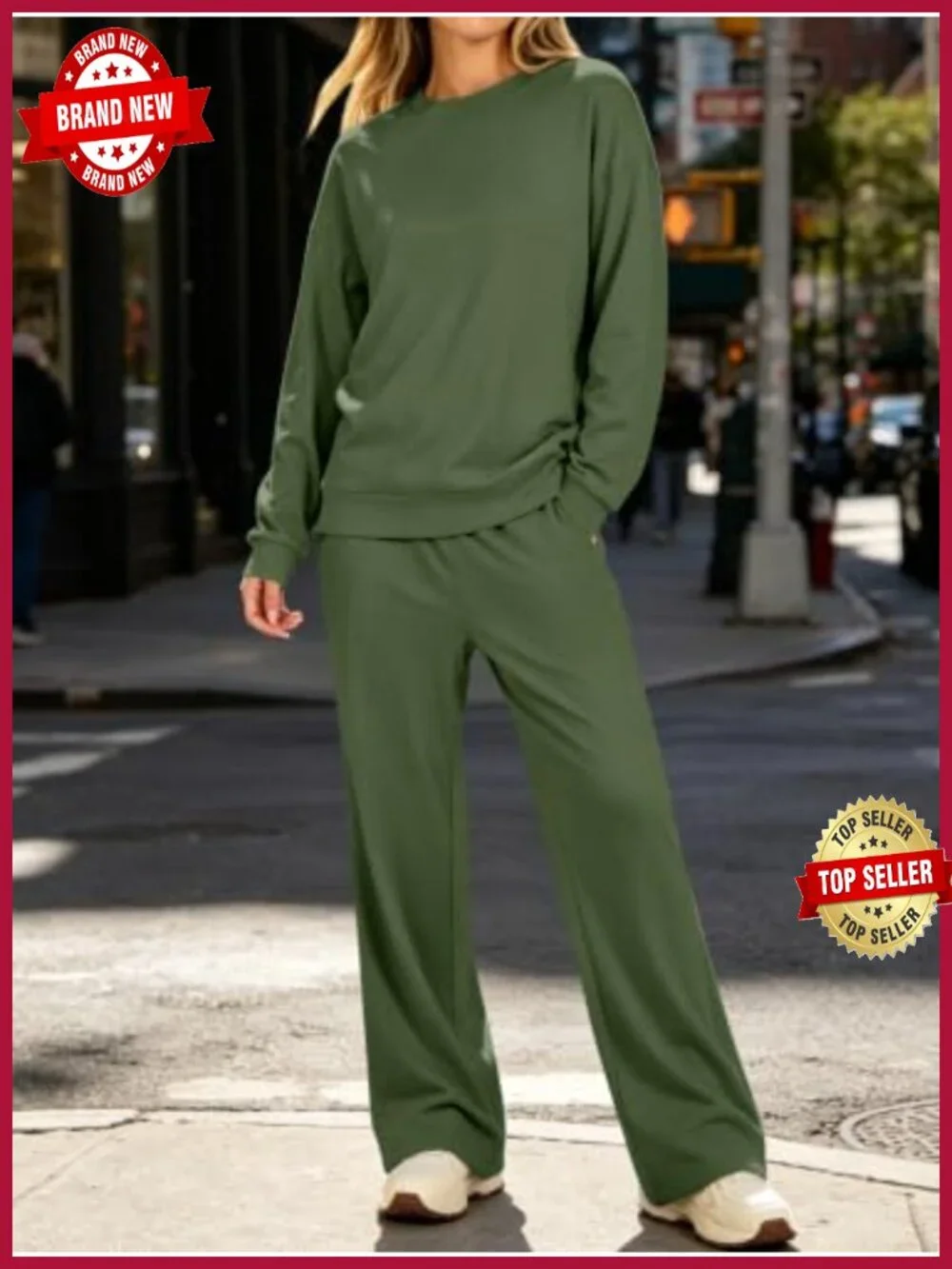 Cozy Fleece Two Piece Lounge Set Long Sleeve Pullover Wide Leg Pants Matching